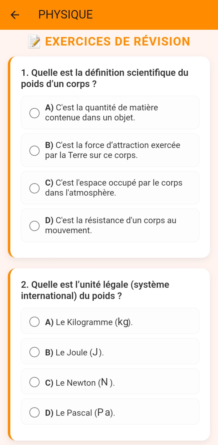 Exercices Maths et Physique-Chimie