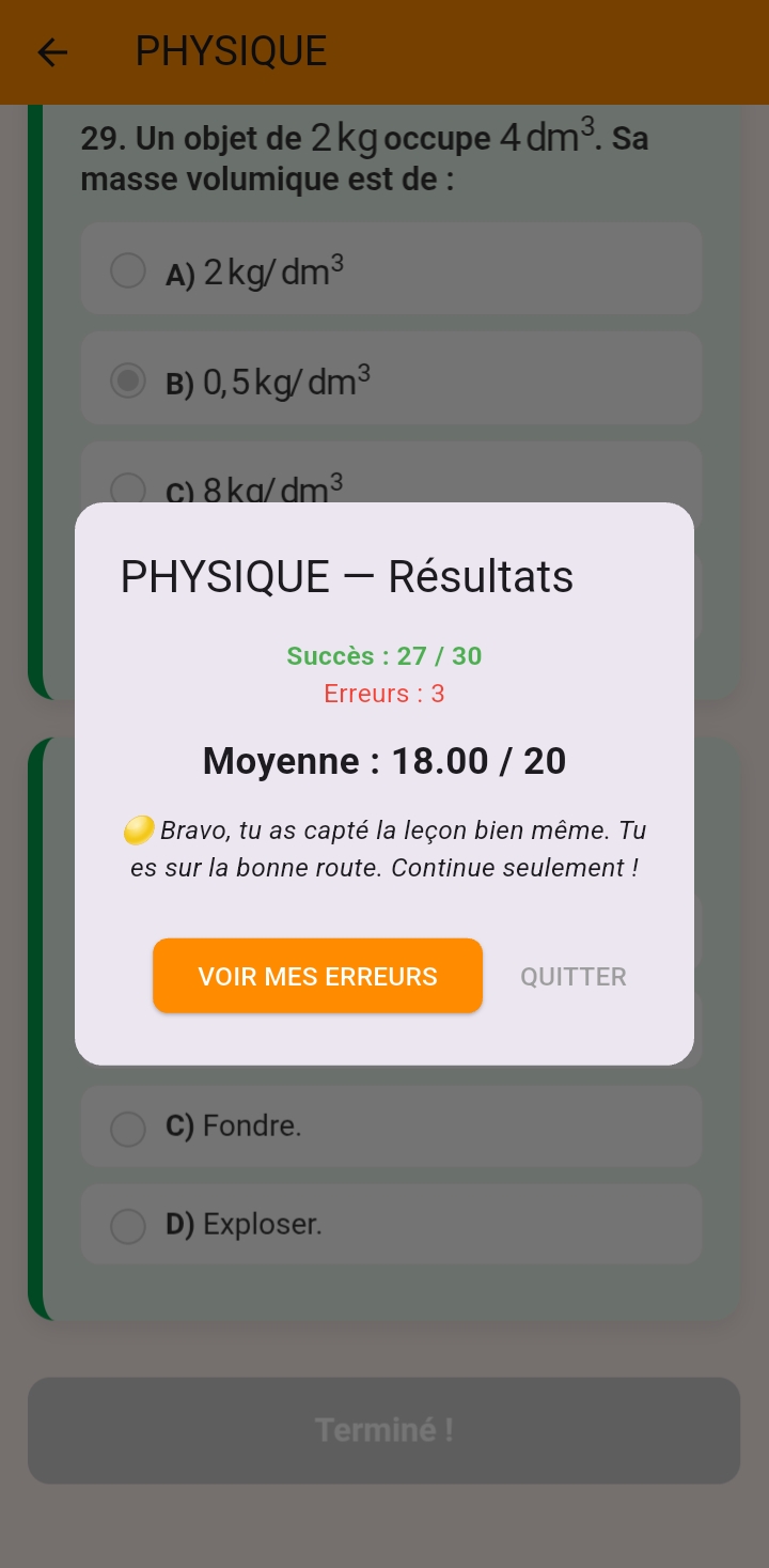 Resultat du quiz